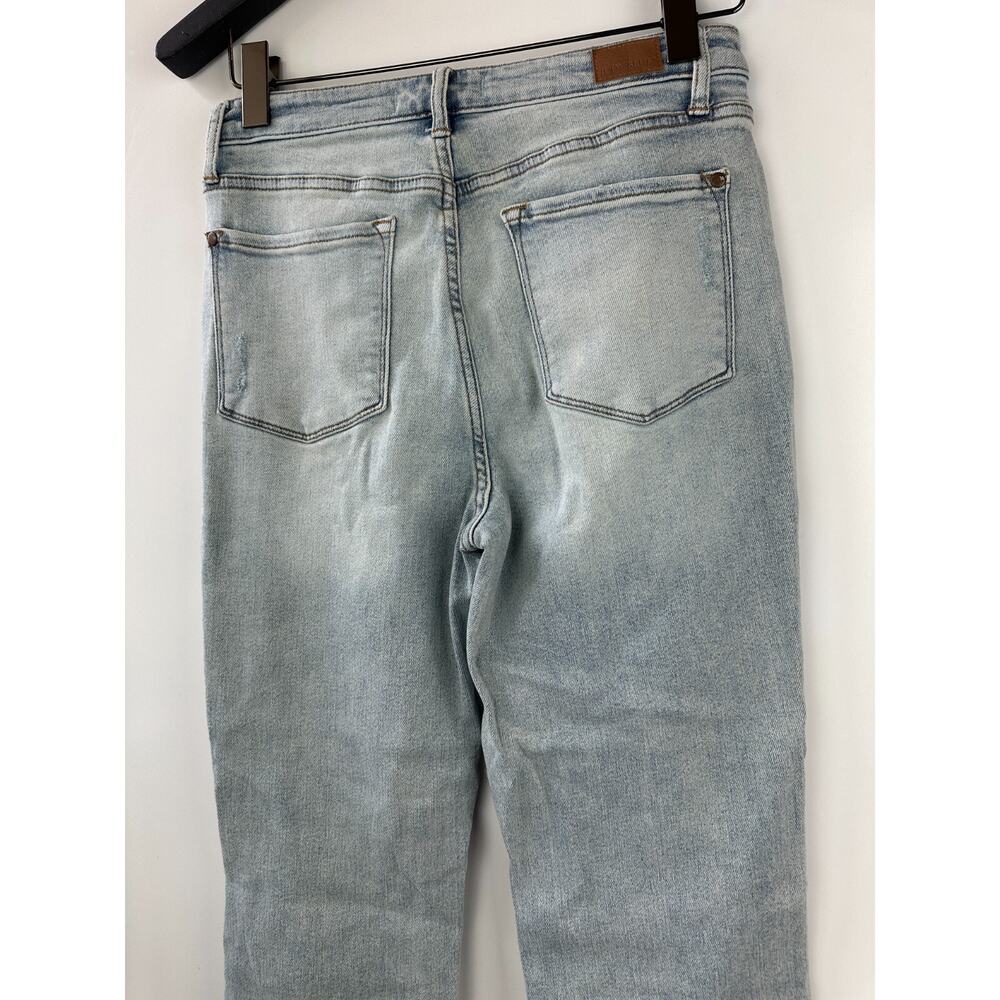 Judy Blue Adrian High Rise Straight Leg Jeans Distressed Slit Hem Size 11 30 - Picture 11 of 16